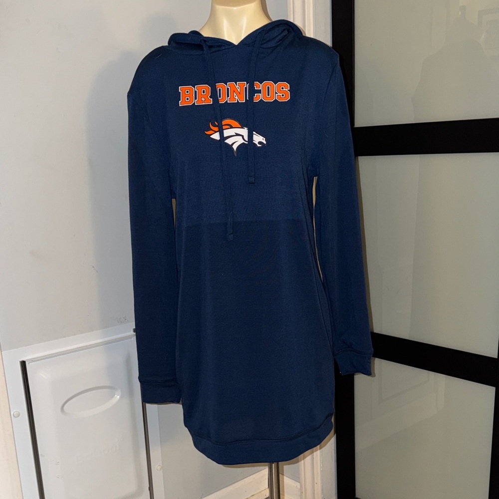 NFL Broncos Women's Navy Blue Hoodie Dress